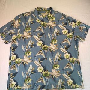 Tommy Bahama Blue Silk Floral Short Sleeve Button Up Hawaiian Shirt Size 3XL